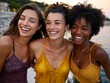 © Chotnarint blue - Joyful travel moment friends laughing at the beach candid photo vibrant sunset playful environment