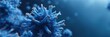 © Andrii Zastrozhnov - Microscopic close-up of blue virus particles floating in a dark background