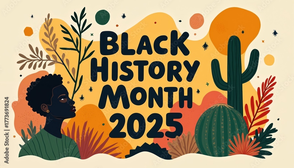 Black history month 2025 illustration features a stylized portrait of a ...