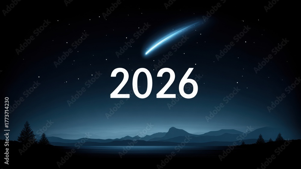 space goal 2026 A vibrant night sky with a comet and the year 2026 ...