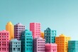 © Di Studio - colorful toy city with plastic buildings on blue background with copy space