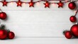© pvl0707 - Festive Christmas lights garland adorned with red stars on a serene white wooden backdrop, creating a cozy holiday ambiance