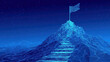 © Volodymyr Shcherbak - Abstract mountain with a path to the top. Way to goal in digital futuristic style on a blue technology background.  illustration of success achievement concept.