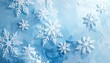© Dil - Detailed snowflakes on icy surface with hexagonal symmetry and cool blue background for editorial winter photography scientific decor and poetic stillness-themed visuals