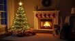 © Hazrat - “Cozy Christmas living room with glowing fireplace, decorated tree, warm festive lights, stockings on mantel, soft ambient holiday atmosphere, ultra-realistic.”