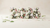 the text "2026" made of eustomas and rose buds