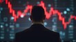 © Alex Pios - A dejected businessman staring at a falling red stock chart on a screen.