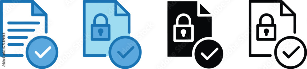 Collection of secure document icons, featuring various styles including ...