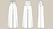 © fatkul - Technical flat fashion sketch of high-waisted wide-leg trousers vector illustration