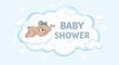 © Emon - Cute baby shower invitation with sleeping teddy bear on cloud.