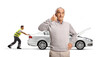 © Ljupco Smokovski - Elderly driver with car problem calling a roadside assistance
