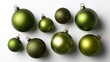 © Johannes - elegant olive green christmas ornaments shine bright against a crisp white backdrop bringing festive cheer and holiday magic to your seasonal designs
