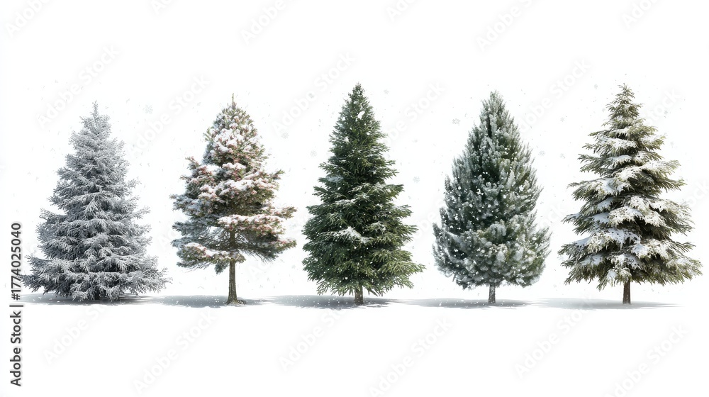 collection of christmas trees with snow isolated on transparent or white backgroundcovered christmas tree set for designers holidaythemed christmas tree collection with snow details and seasonal