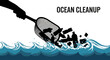 © Mark - Silhouette of ocean cleanup effort with hand scooping floating plastic waste