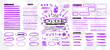 © SergeyBitos - Doodle Highlighters and Scribble Elements Set. Playful hand-drawn scribbles, arrows, underlines, highlighter strokes and shapes in purple for notes. School board notes. Vector graphic set