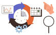 © robu_s - Clock with arrows indicating workflow, gears, chart, calendar with checkmark, hand pointing, and magnifying glass. Ideal for time management, planning, workflow productivity research scheduling