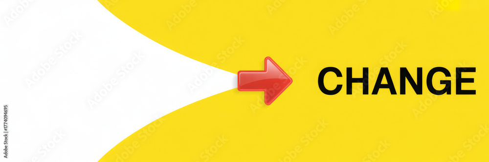 Vector graphic of a red arrow pointing to the word CHANGE on a yellow ...