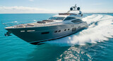 Luxury motor yacht cruising blue ocean water