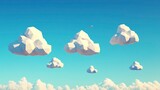 Abstract low-poly clouds against a vibrant blue sky