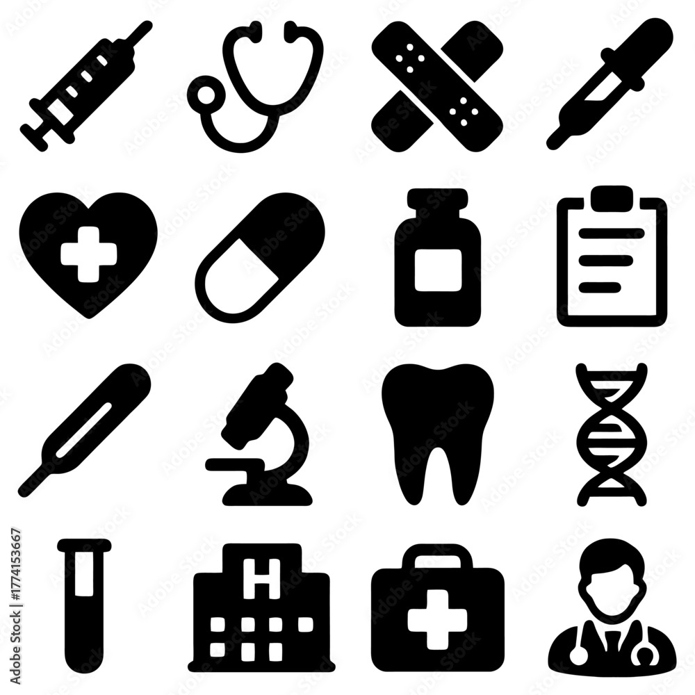 Medical Icons: A collection of various medical symbols, each ...