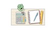 © Rafael - Desk with calculator, notepad, pen, and ruler for study or work