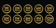 © Javed - Golden Views Achievement Badge Set from 1 Million to 10 Million, Success Milestone Vector Icons, Social Media Video Content Award Labels on Black Background