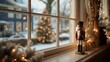 © InfiniteStudio - Cozy winter scene with nutcracker by window in a decorated room overlooking a snowy landscape