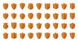 © Andrei - A set of 36 shield icons, pointed shield logos, rounded shield, tall and short shields. Collection of gold shield icons. Shields icons set. Set of shields on isolated background. Protection, security