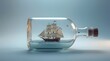 © Anwarul - Miniature vintage sailing ship model resting in water inside a corked glass bottle