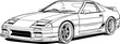 © swillklitch - Detailed outline drawing of a retro sports car with large racing wheels and aerodynamic body for automotive design sketch, coloring page, and engineering illustration