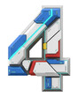 © PeA - Gundam Style Mecha Number 4, Futuristic Sci-Fi Alphabet, Mechanical Robot Font, Number 4 in Mecha Armor Design, Cyborg Alphabet, Geometric Number 4 with High-Tech Details, Isometric View.