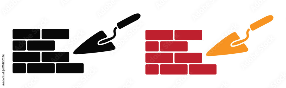 brick wall and trowel icon, simple flat style, illustration, logo sign ...