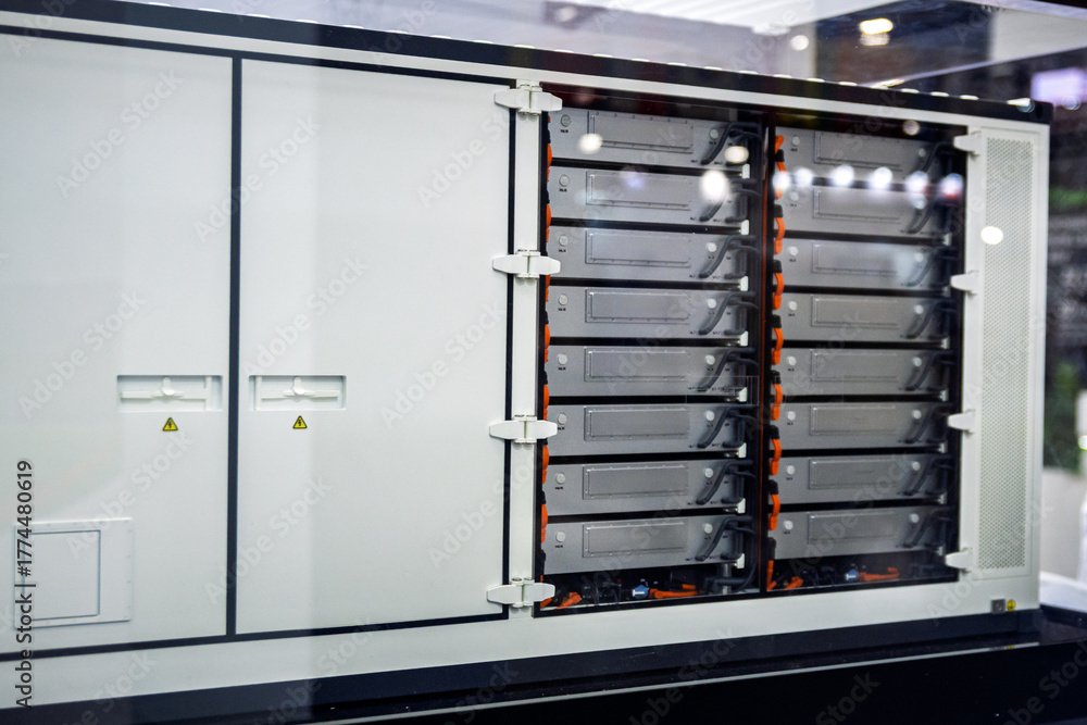 Modern industrial battery energy storage system (BESS) cabinet with ...