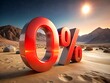 © KURSHADAAKTER - A bold red zero percent symbol in a desert landscape, representing zero interest or a special offer