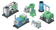 © Ophelia - Industrial machinery in isometric design: modern manufacturing equipment set