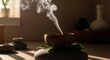 © Candra - Aromatic Incense Smoke Rising From a Natural Bowl with Zen Stones and Leaf Details