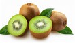 © Willard - Kiwi Isolated On Transparent Background Tasty And Ripe Fruit With Green Leaves Whole And Cut In Half Juicy Fruits Suitable For Product Design And Food Packaging Color Photography