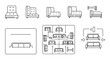 © Nur - sofa icon set showcasing modular furniture arrangement and interior design options perfect for furniture stores and architectural visualization.