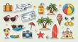 © Annisa Nurbaiti - Vacation themed sticker set featuring summer elements and holiday essentials icons