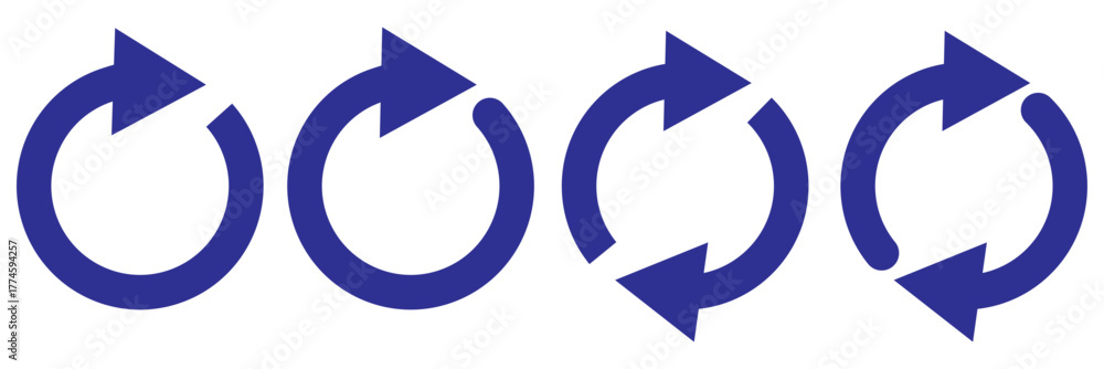 Blue circle arrows icon set. Round reload sign, repeat icon, rotate ...
