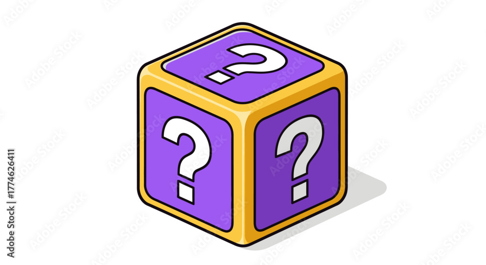 Vetor Mystery question mark cube icon representing chance, options, and ...