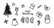 © mia fuiji - Christmas cute simple doodle,  new year greetings, gift boxes, snowman, bell, stockings