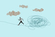 © deagreez - Whimsical collage with person on abstract doodle sketches entrepreneur imagination fun cartoon dance leisure rest emotion