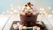 © Sam Efendi - A warm and inviting cup of hot chocolate with fluffy marshmallows, perfect for a cozy winter evening with festive lights