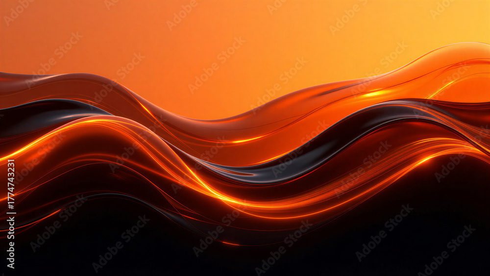 Dynamic Abstract Orange and Dark Liquid Wave Flow Background with ...