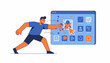 © Nuryanto - Digital Account Deletion Concept. Man aggressively punching and breaking a user profile icon on a web browser interface, symbolizing termination and data removal.