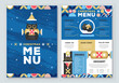 © annbozhko - Restaurant Christmas holiday flat menu design with funny cats on blue background. Vector illustration
