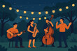 © Halina Berah - Jazz band performing outdoors at night under string lights