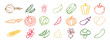 © Yanka - Vegetables icons chalk hand drawn doodle set. Drawing crayon vegetables
