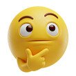 © Foyez Ullah - Thinking yellow emoji with hand on chin looking pensive and thoughtful 3D render isolated on transparent background